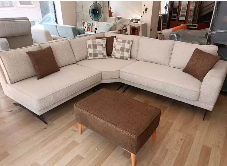 Bergamo Krem Köşe Koltuk & Puf Takımı